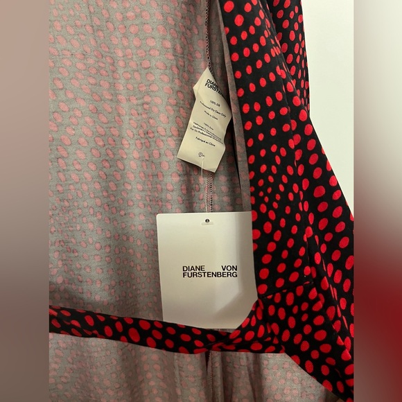 NWT Diane Von Furstenberg New Julian Black Red Polka Dot Wrap Maxi Silk Dress 6 - Picture 4 of 5